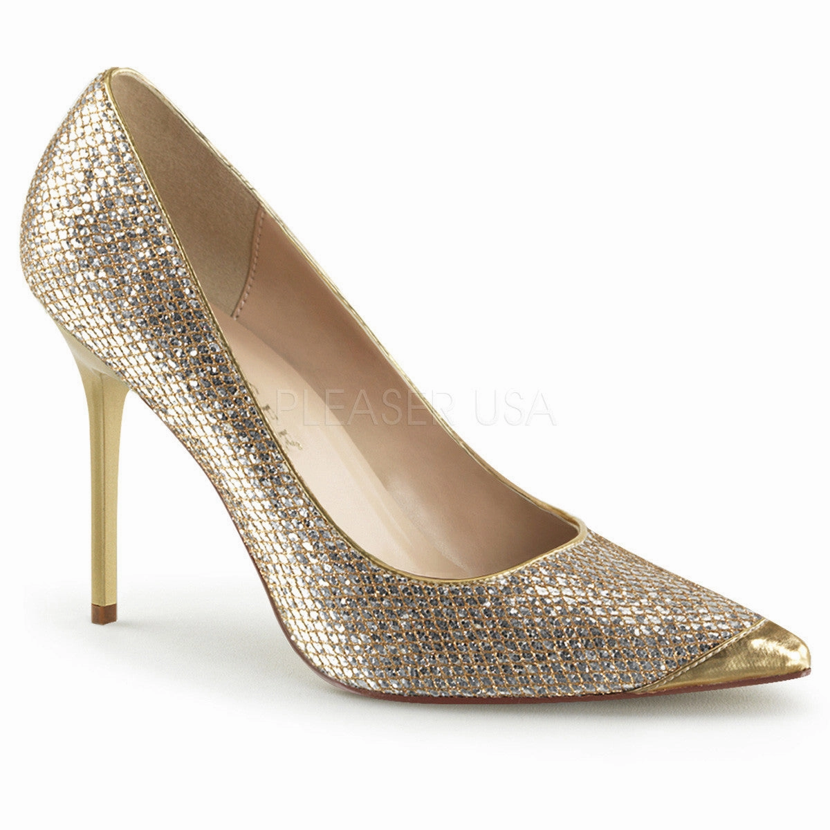 4 Inch Heel CLASSIQUE-20 Gold Glittery Lame Fabric