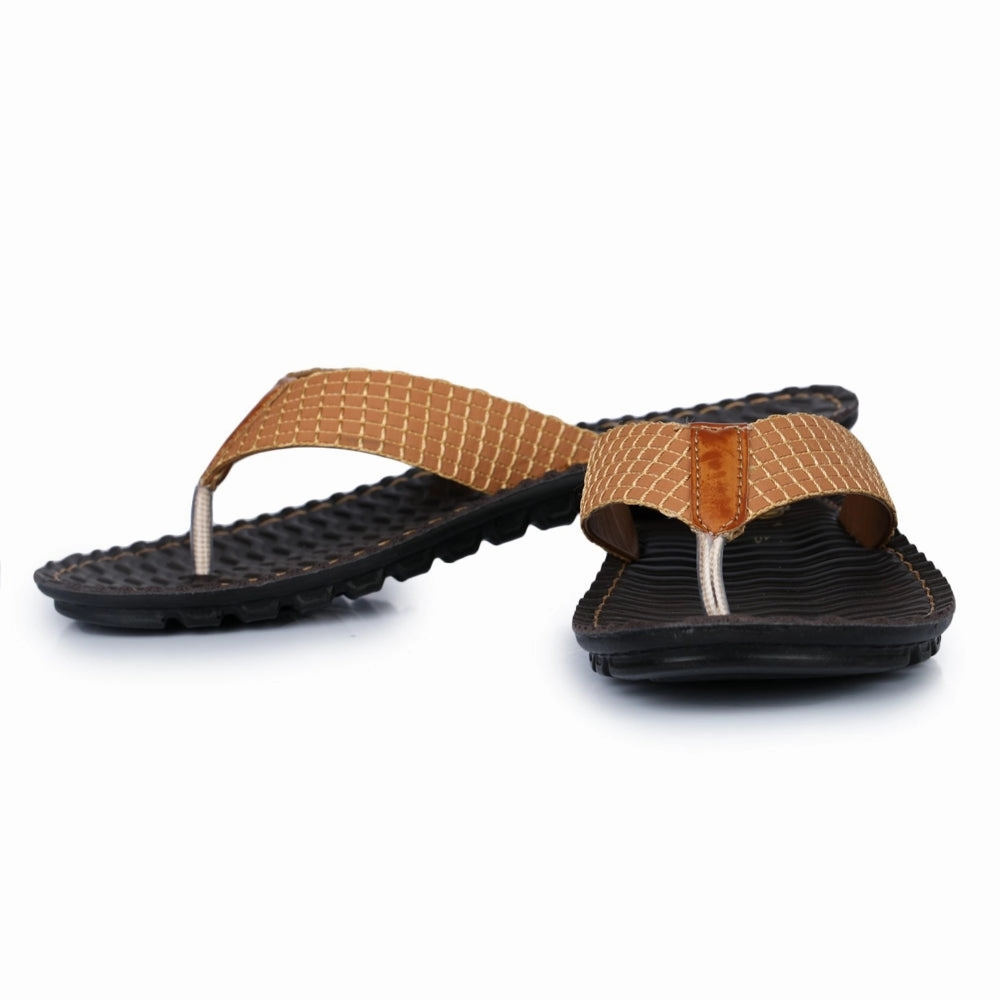 A-HA Tan Casual Slippers For Men 2137-11 By Liberty