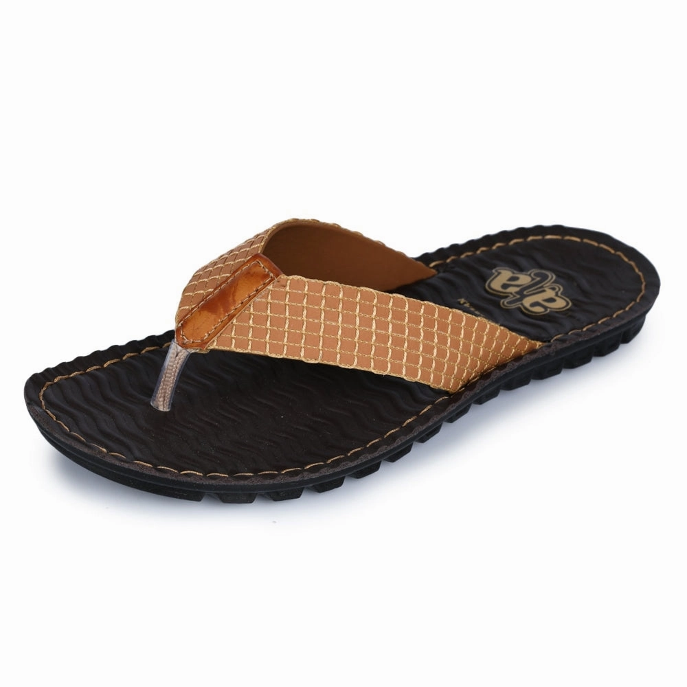 A-HA Tan Casual Slippers For Men 2137-11 By Liberty