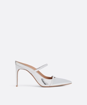 Aurora 90 Silver  Leather Heeled Mules