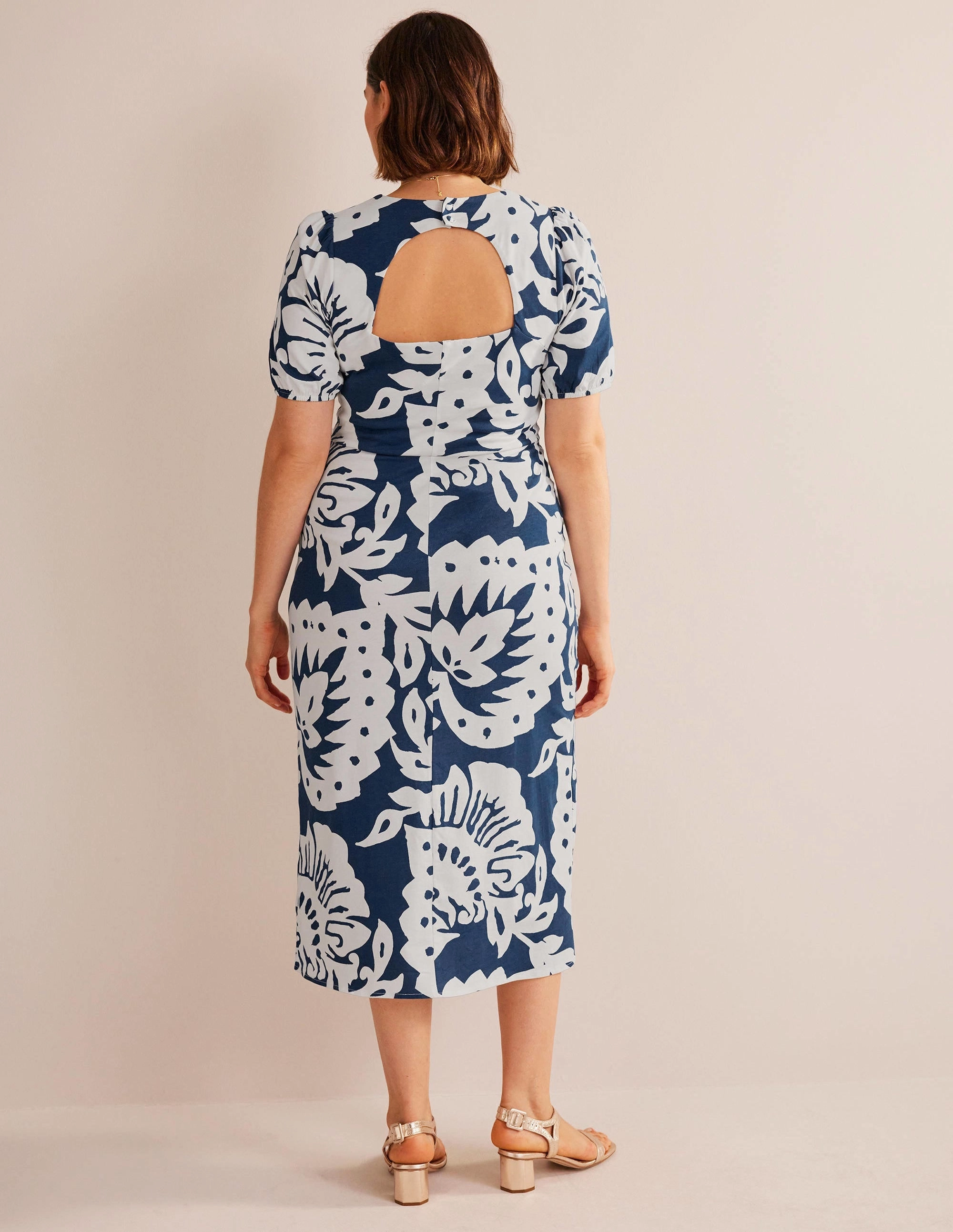Back Detail Jersey Midi Dress-Sapphire, Oak Terrace