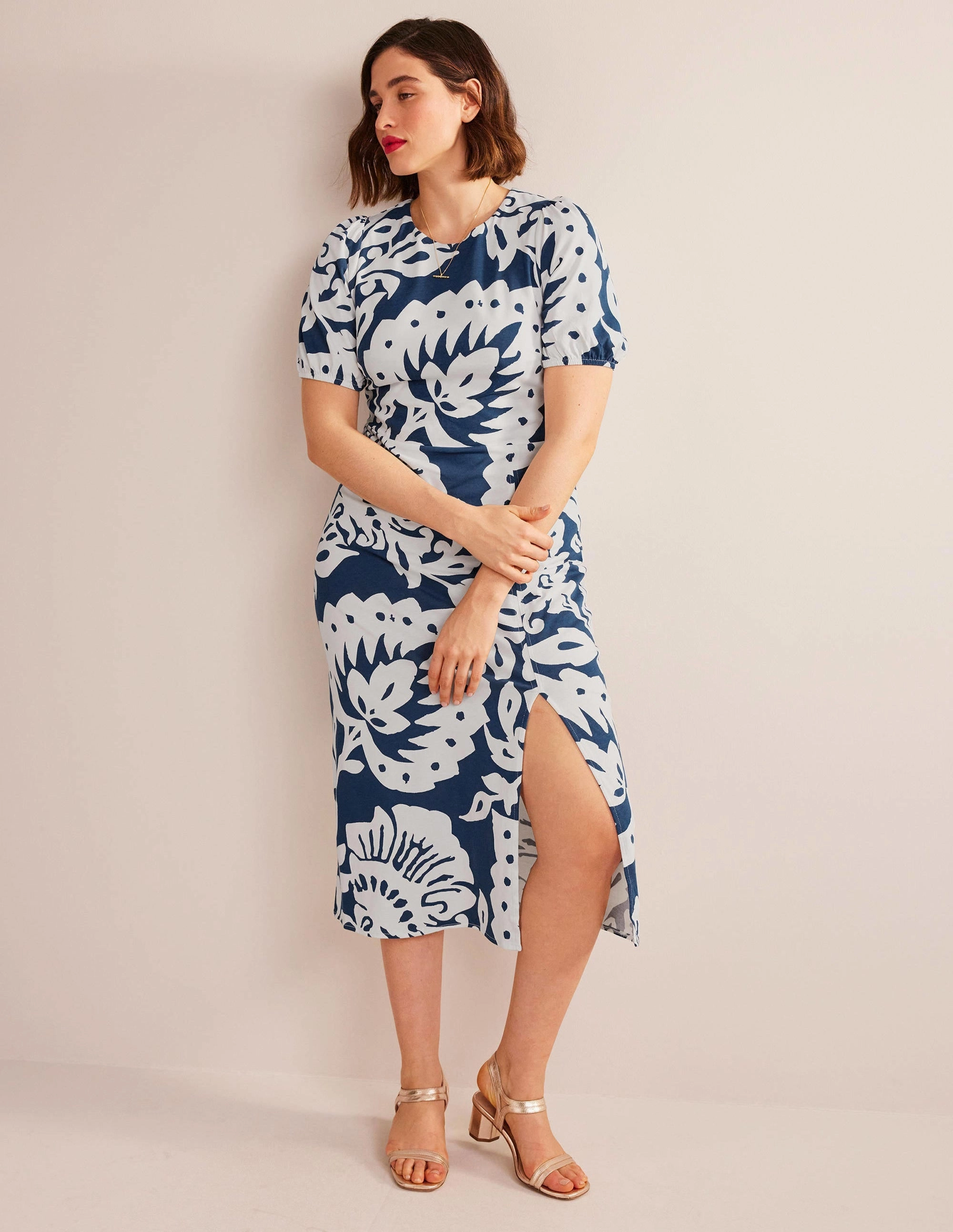 Back Detail Jersey Midi Dress-Sapphire, Oak Terrace