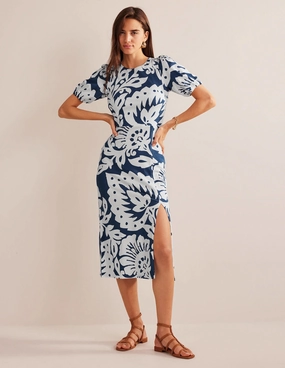 Back Detail Jersey Midi Dress-Sapphire, Oak Terrace