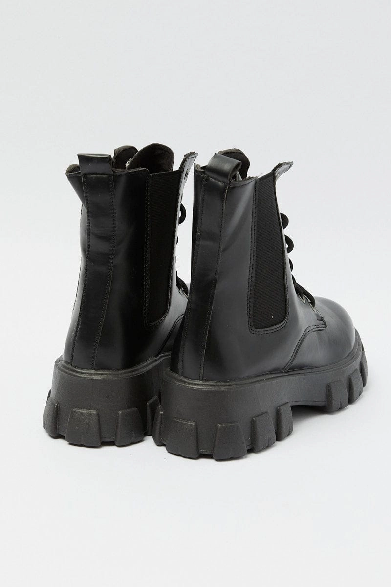 Black Lace Up Chunky Boots