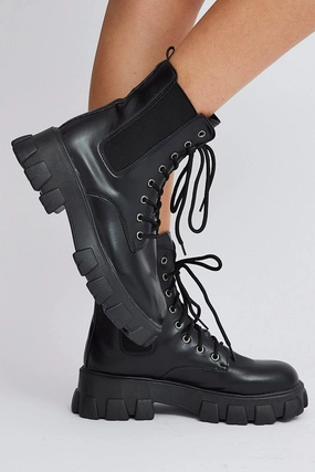 Black Lace Up Chunky Boots