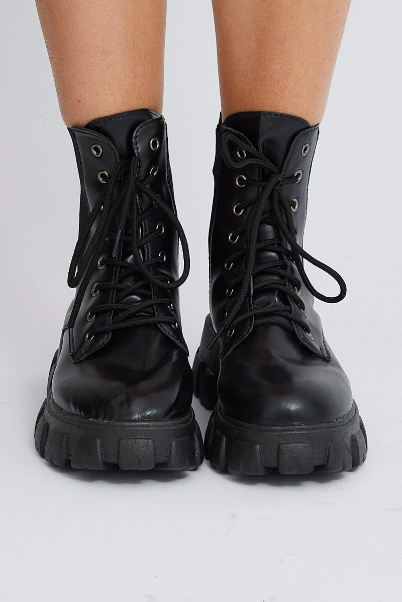Black Lace Up Chunky Boots