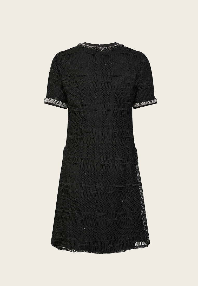 Black Rhinestone Embellished Thigh-length Dress