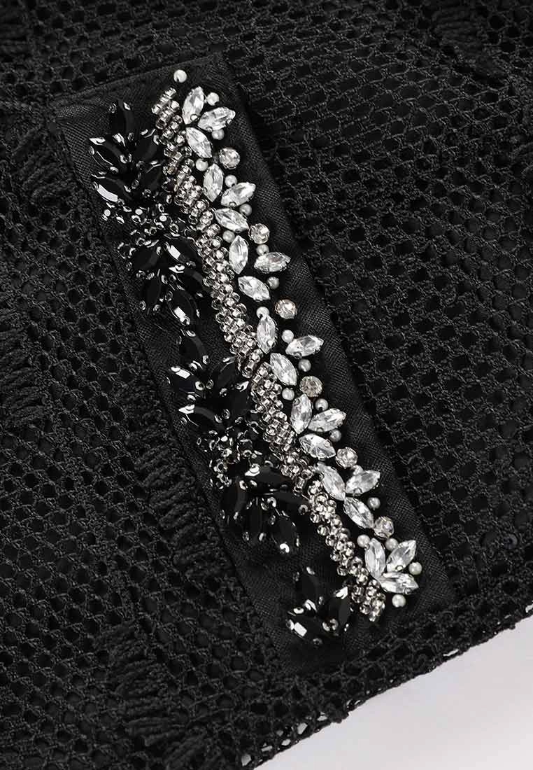 Black Rhinestone Embellished Thigh-length Dress