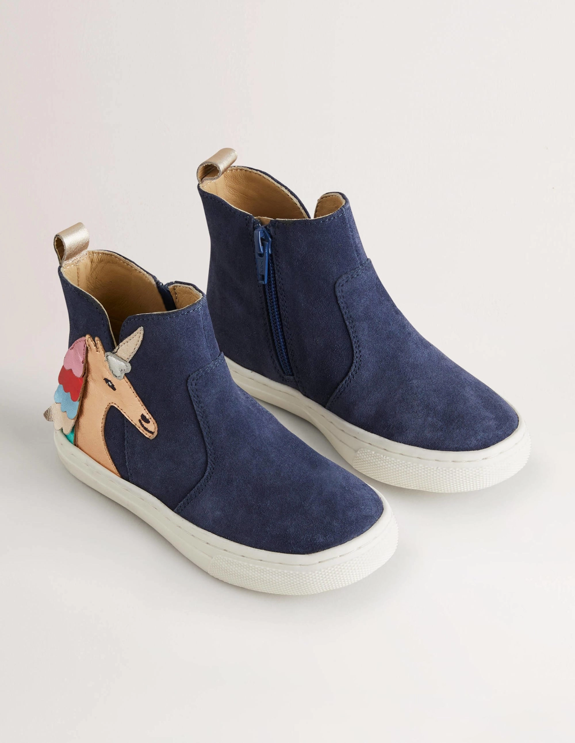 Blue Suede Unicorn Appliqué Boots-Multi Unicorn