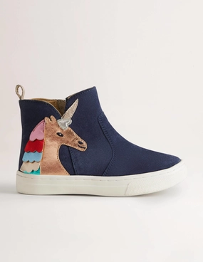 Blue Suede Unicorn Appliqué Boots-Multi Unicorn