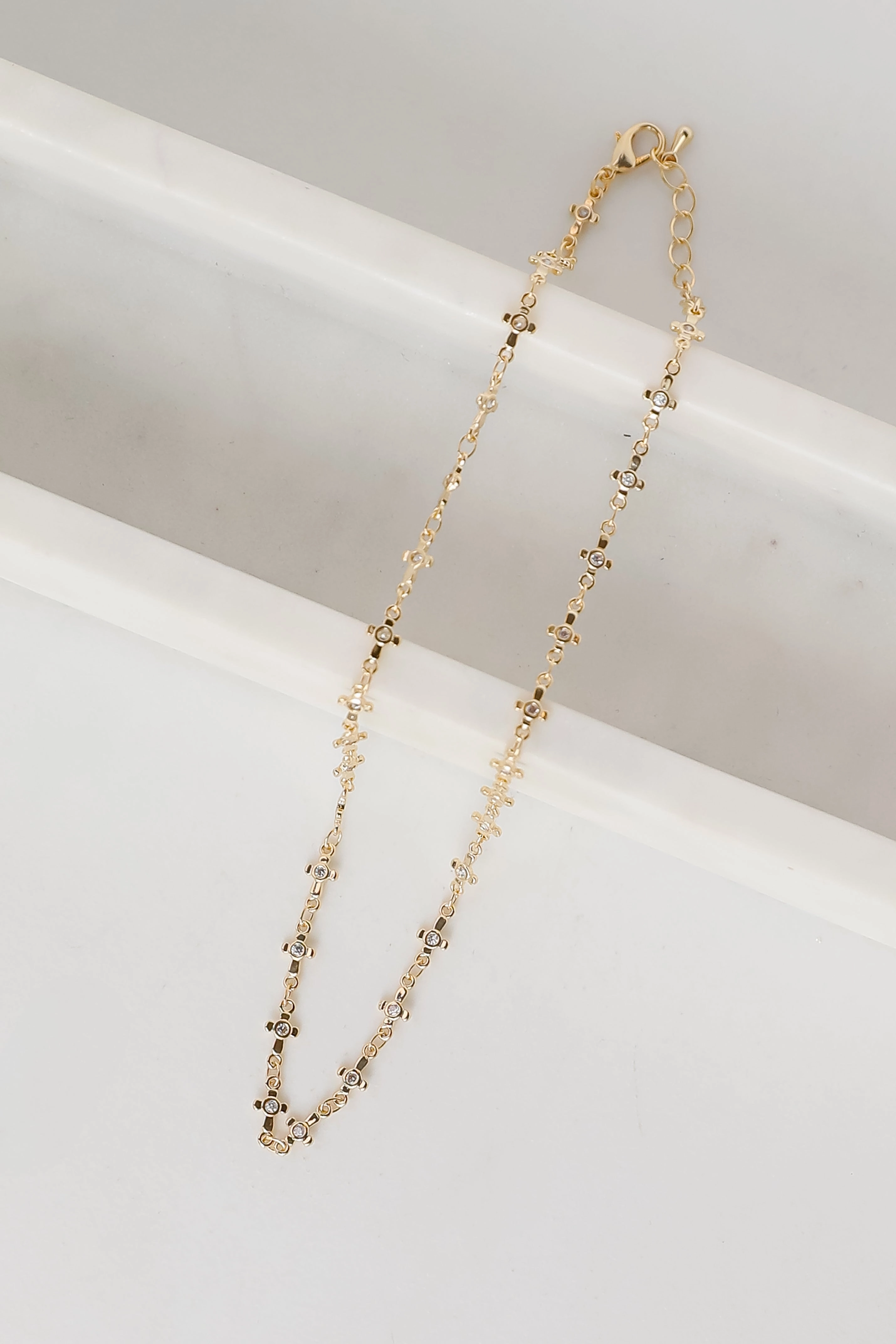 Caroline Gold Rhinestone Cross Chain Necklace