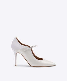 Corina 85 White Satin Heeled Pumps