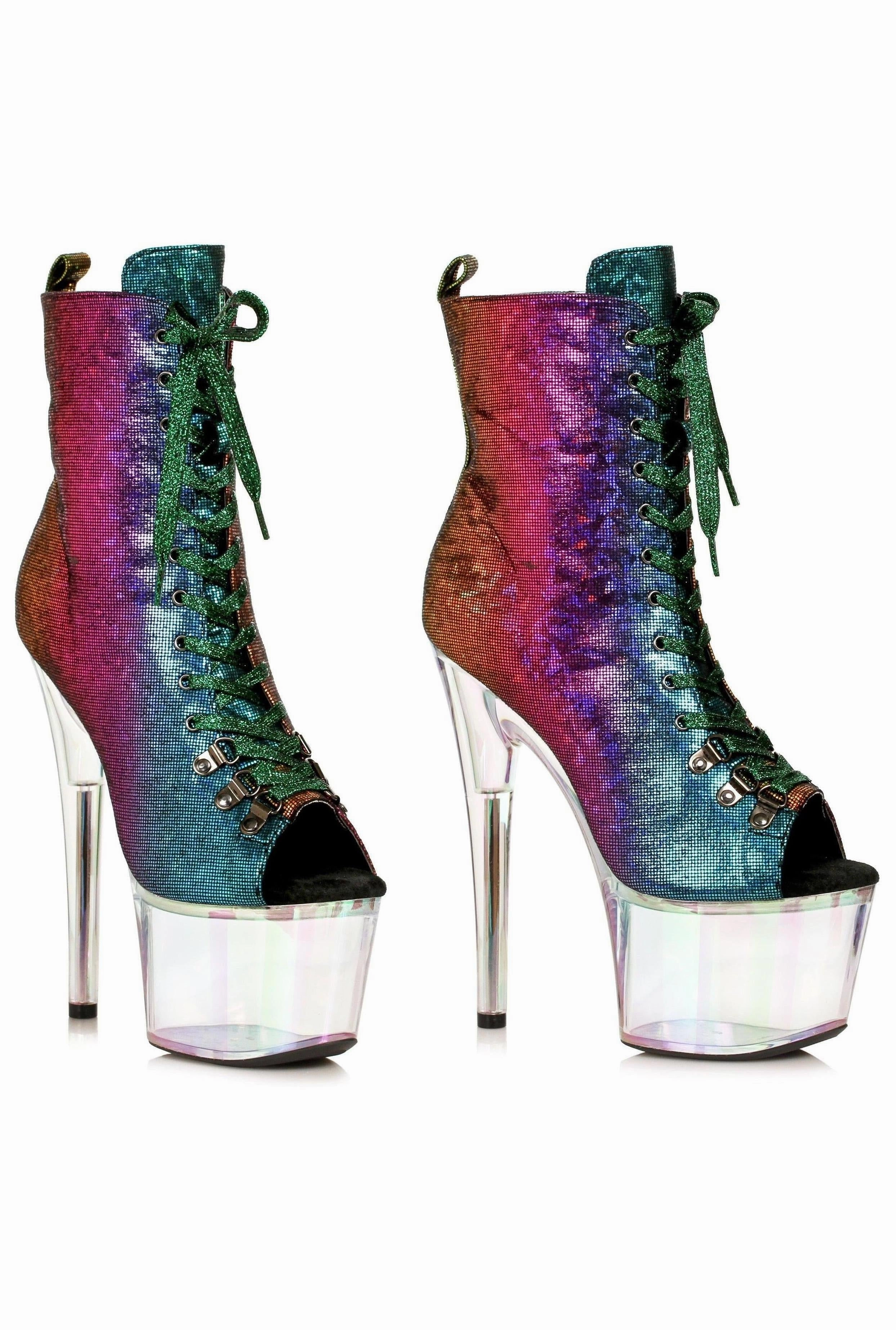 Ellie 709-AMY 7" Lace Up Bootie With Rainbow Tinted Platform