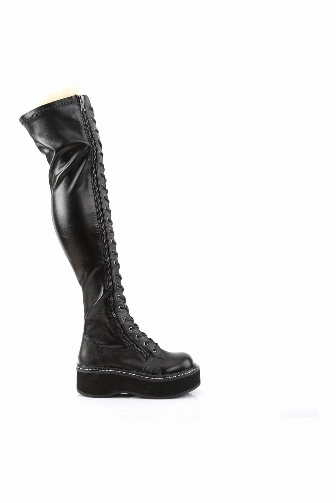 EMILY-375 Black Vegan Leather Thigh Boot