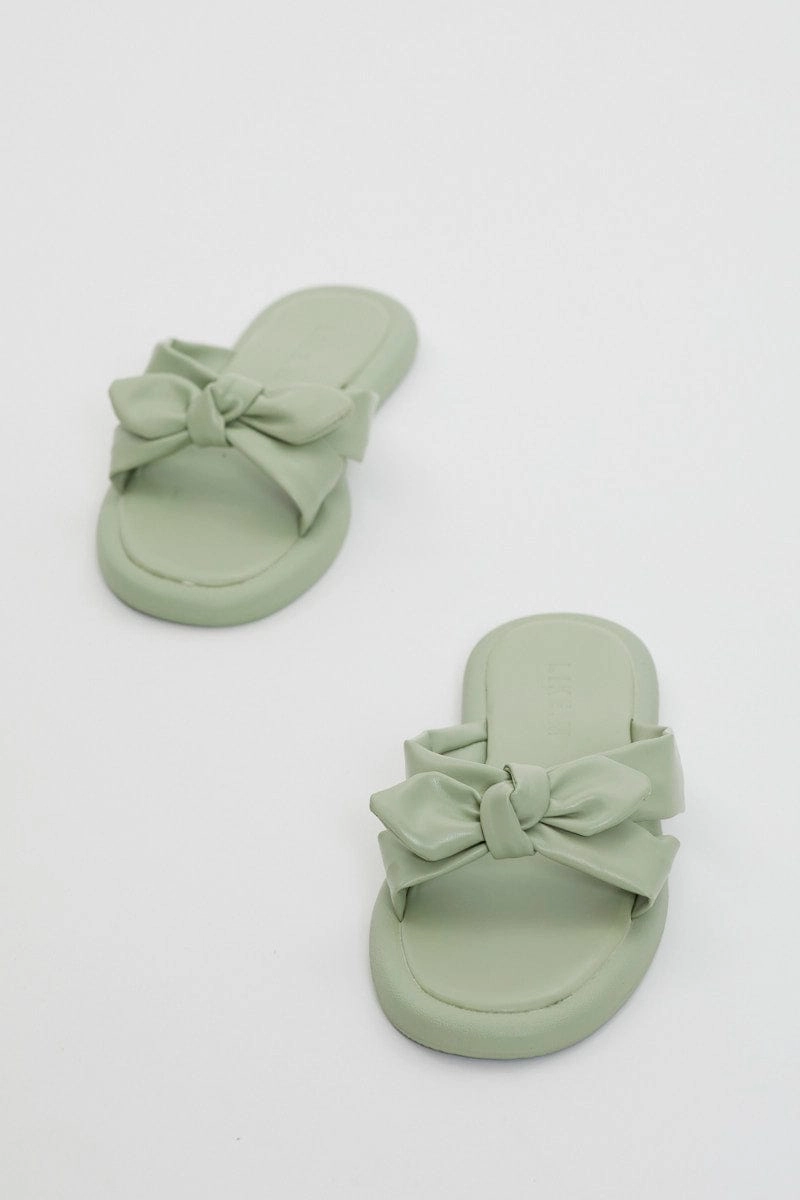 Green Bow Tie Detail Flat Sliders