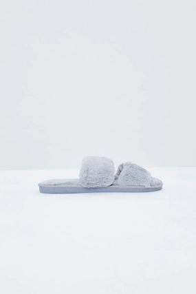Grey Faux Fur Fluffy Slides
