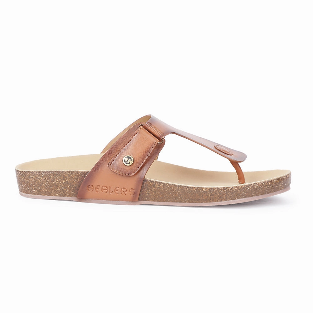 Healers Casual Tan Buckle Slides For Women J332-12 By Liberty
