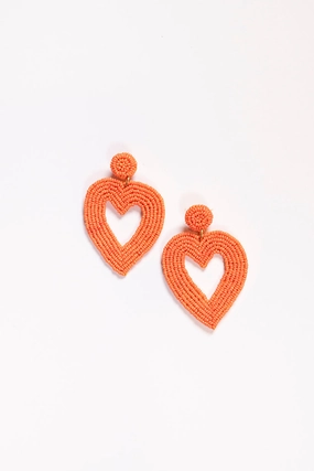 Hollow Heart Beaded Earrings in Orange