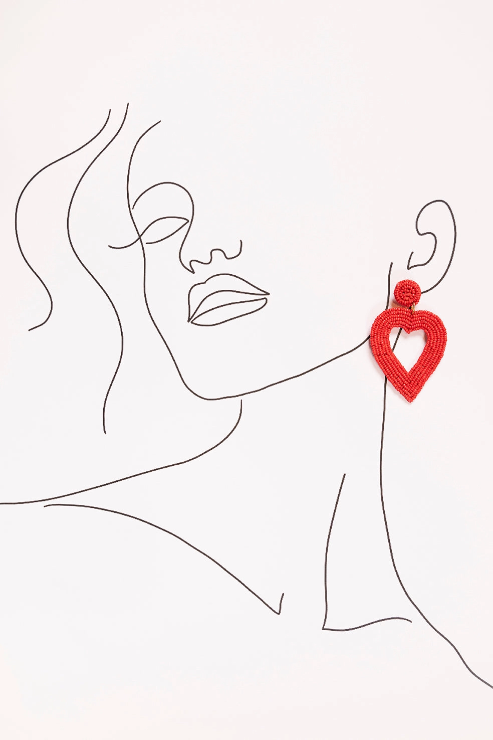 Hollow Heart Beaded Earrings in Red