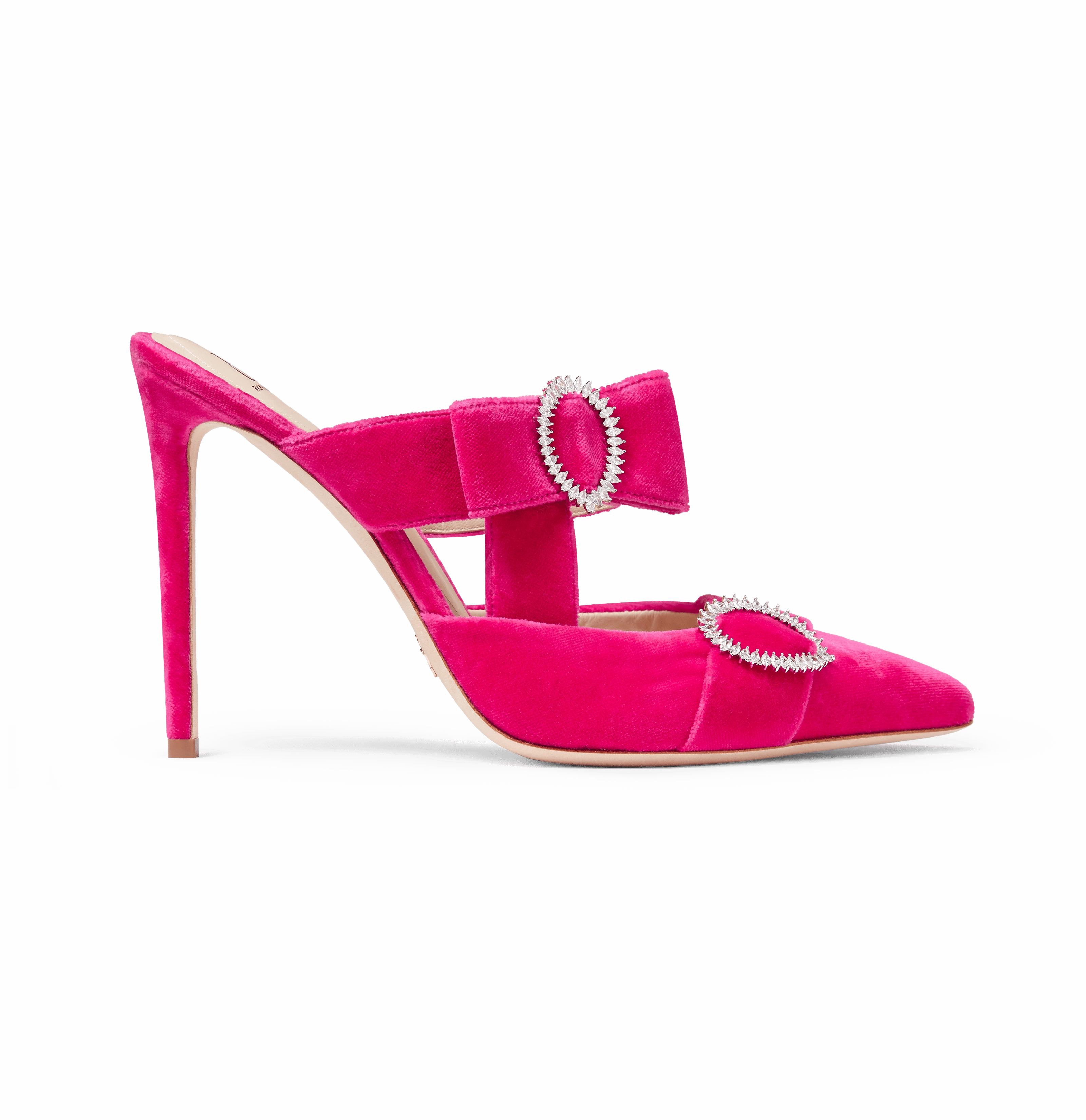 Hot Pink Velvet Bow Heel Mules