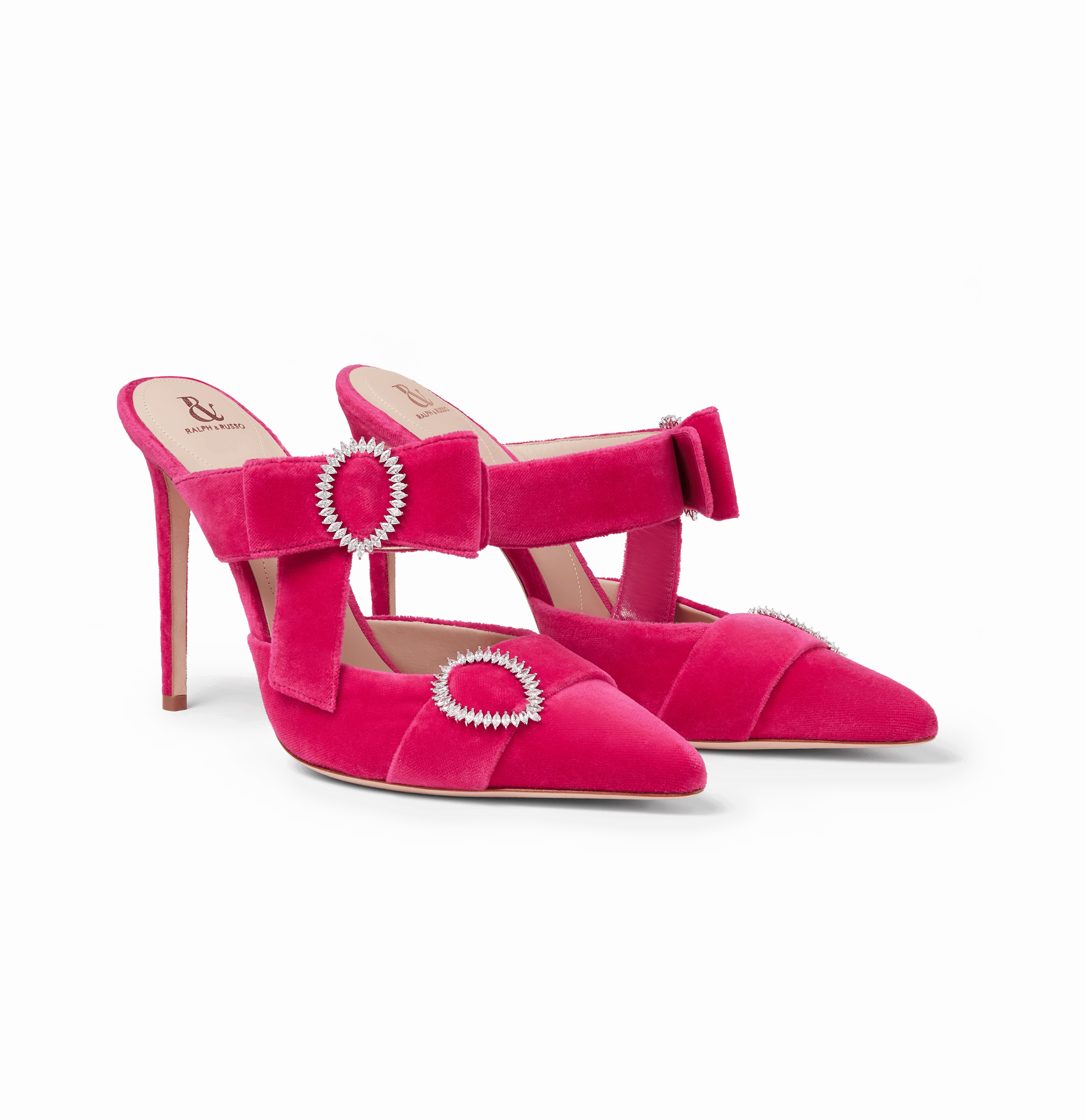 Hot Pink Velvet Bow Heel Mules