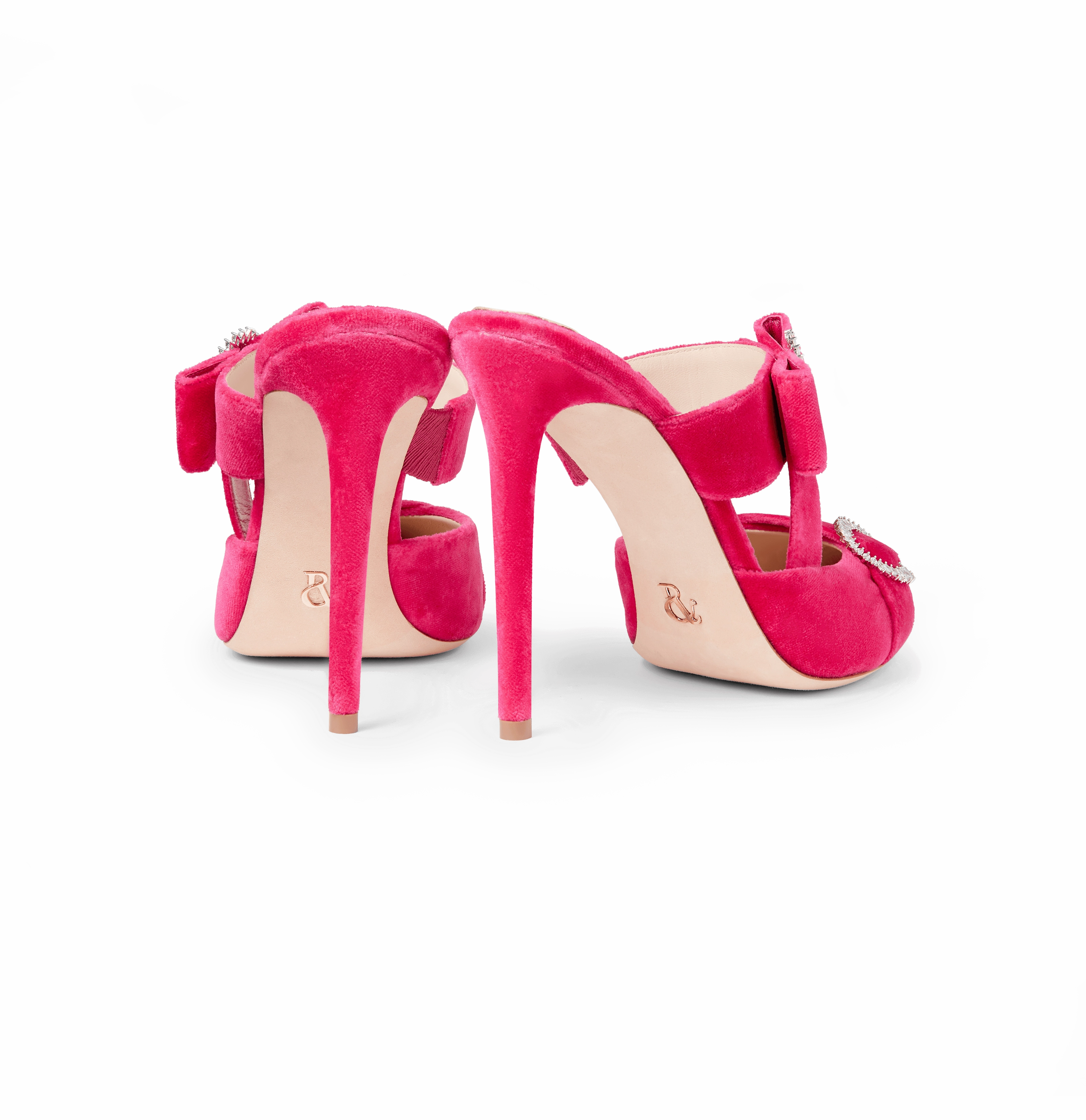 Hot Pink Velvet Bow Heel Mules