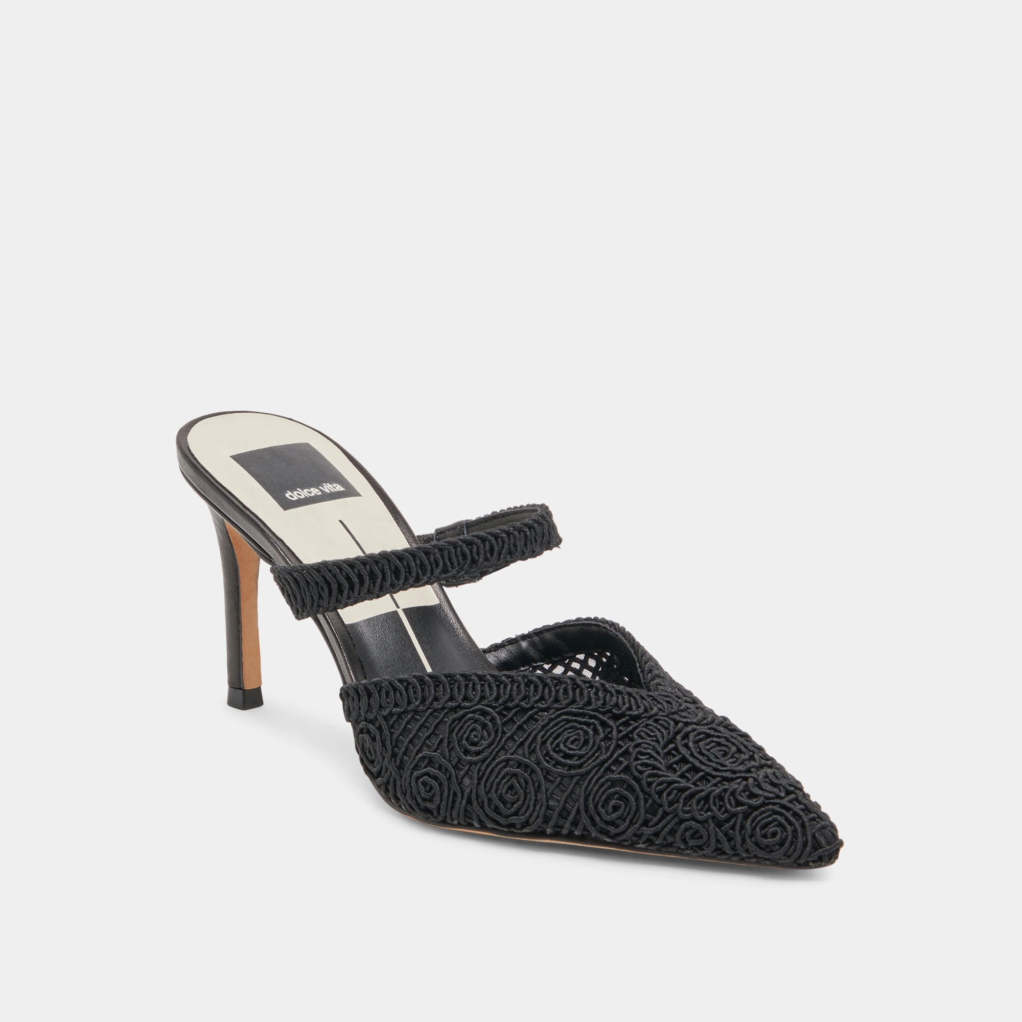 KASSY HEELS ONYX MACRAME