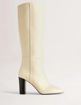 Knee High Leather Boots-Off White