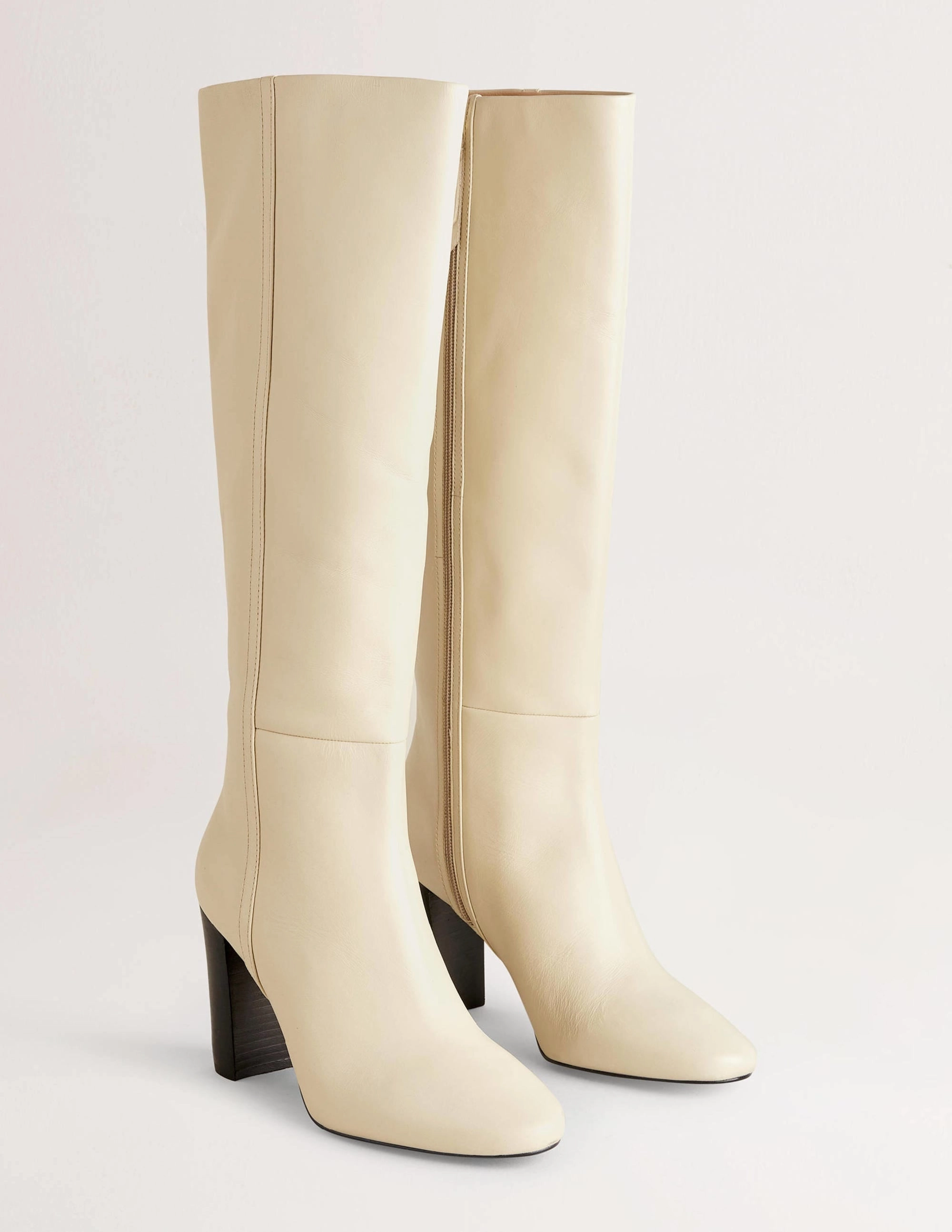 Knee High Leather Boots-Off White