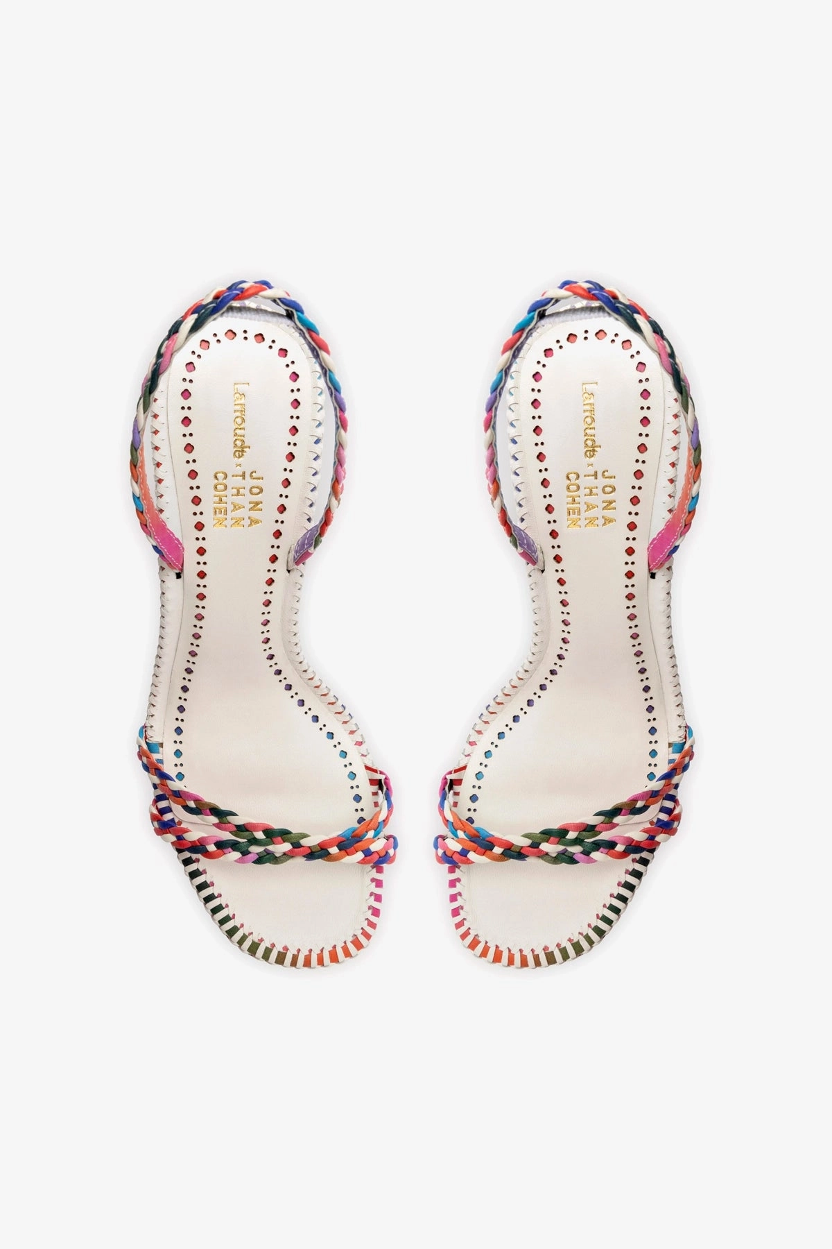 Larroudé x Jonathan Cohen Annie Sandal In White and Rainbow Leather
