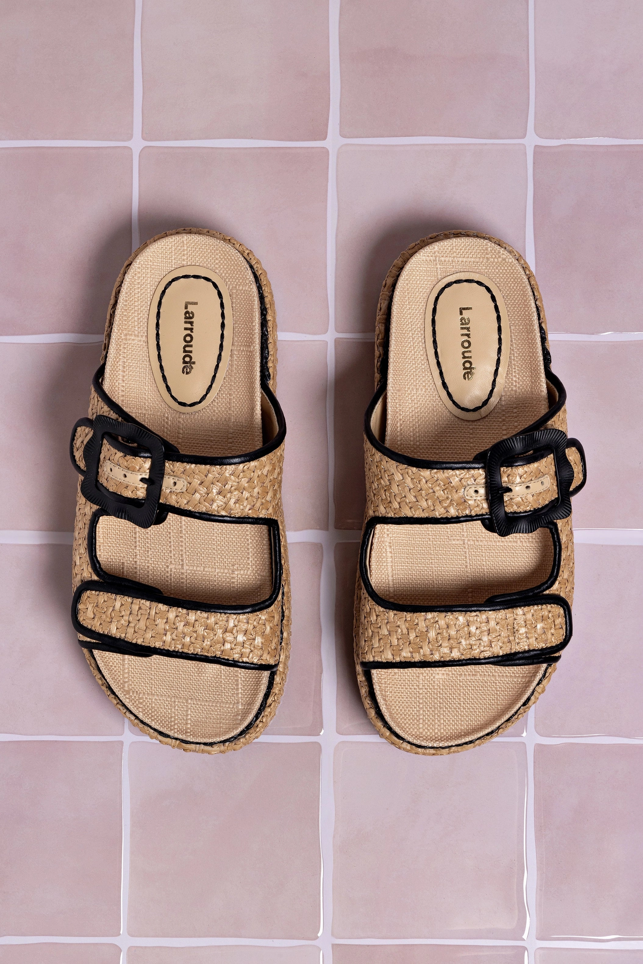 Maui Slide In Tapestry Natural Raffia and Black Trimming
