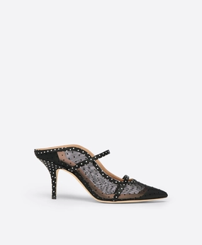 Maureen 70 Black Polka Dot Satin Heeled Mules