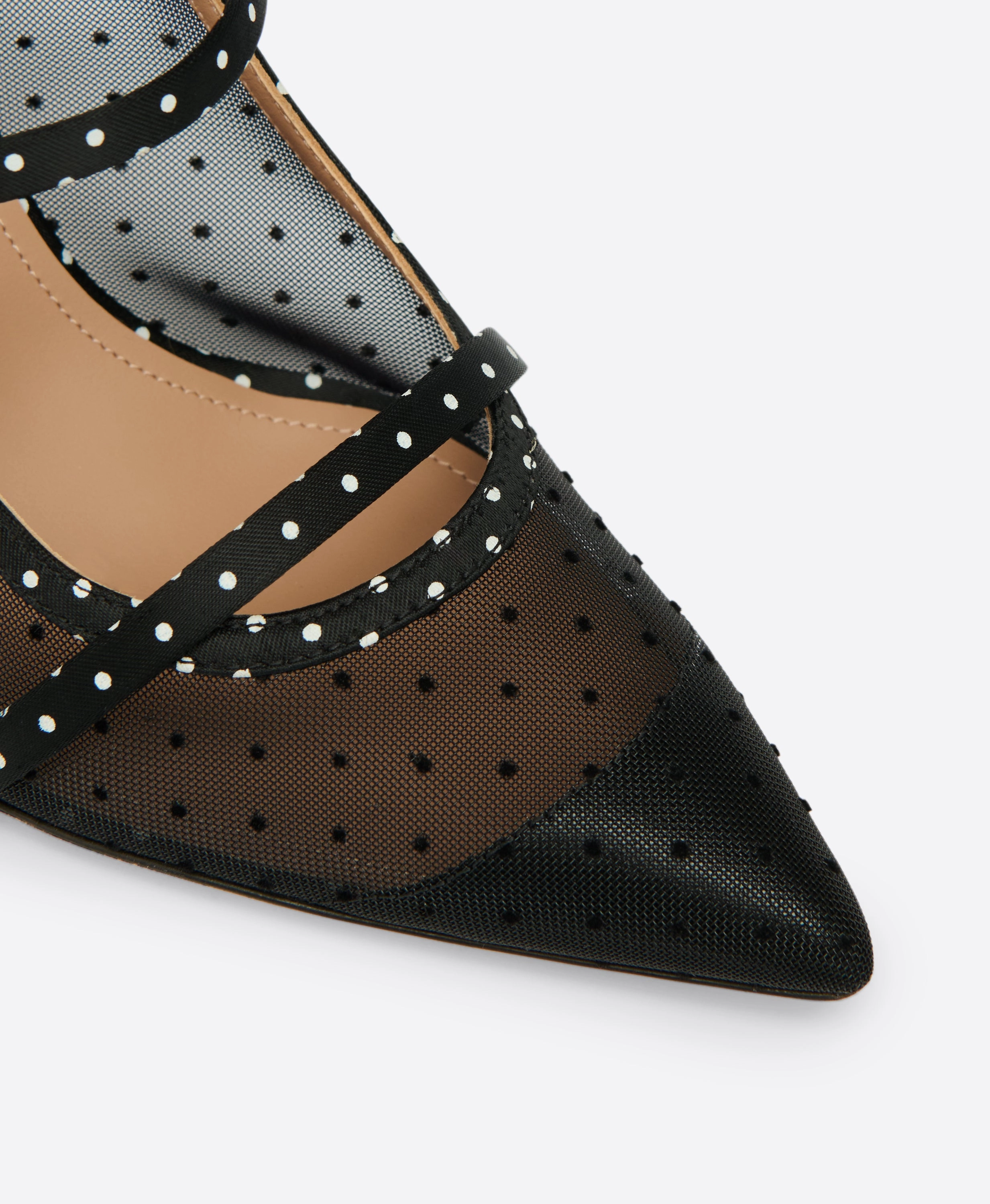 Maureen 70 Black Polka Dot Satin Heeled Mules