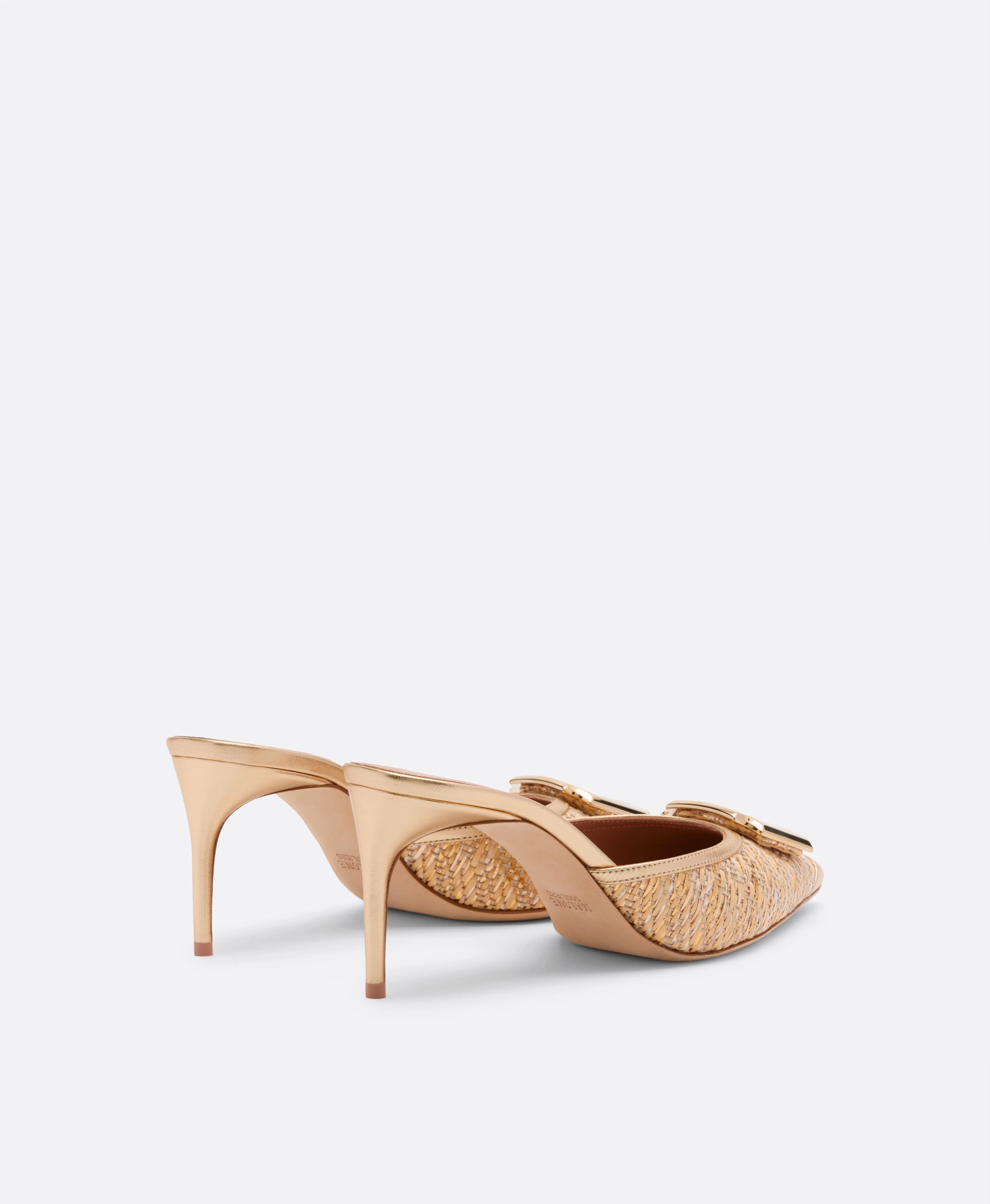 Mona 70 Gold Metallic Raffia Mules
