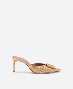 Mona 70 Gold Metallic Raffia Mules
