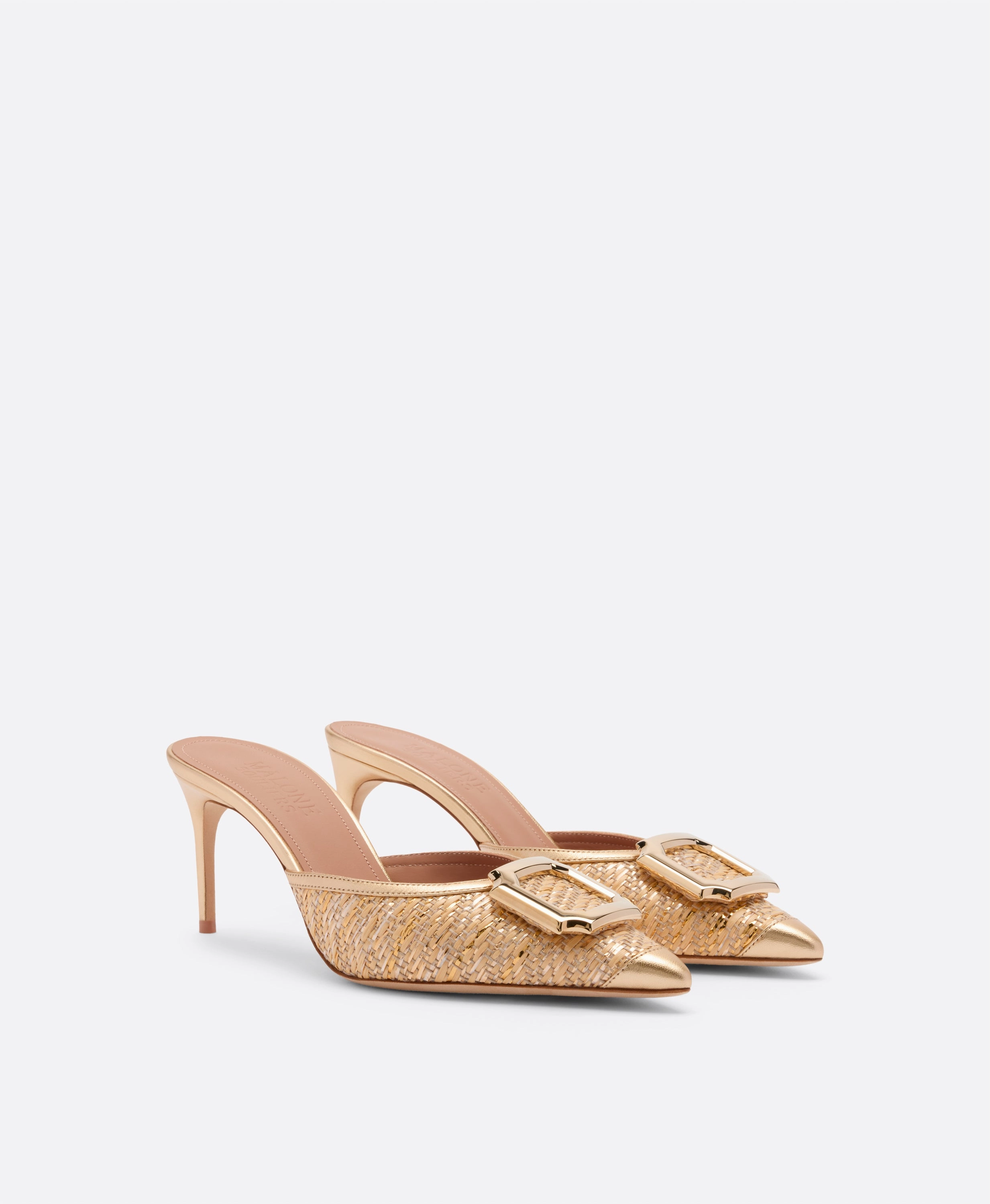 Mona 70 Gold Metallic Raffia Mules