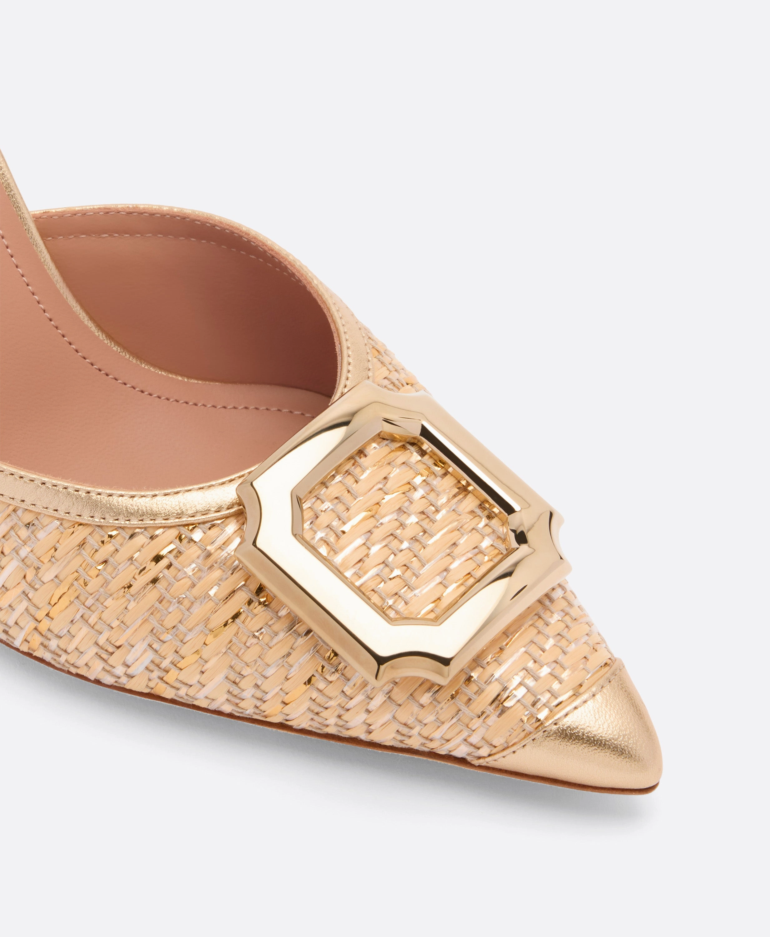 Mona 70 Gold Metallic Raffia Mules