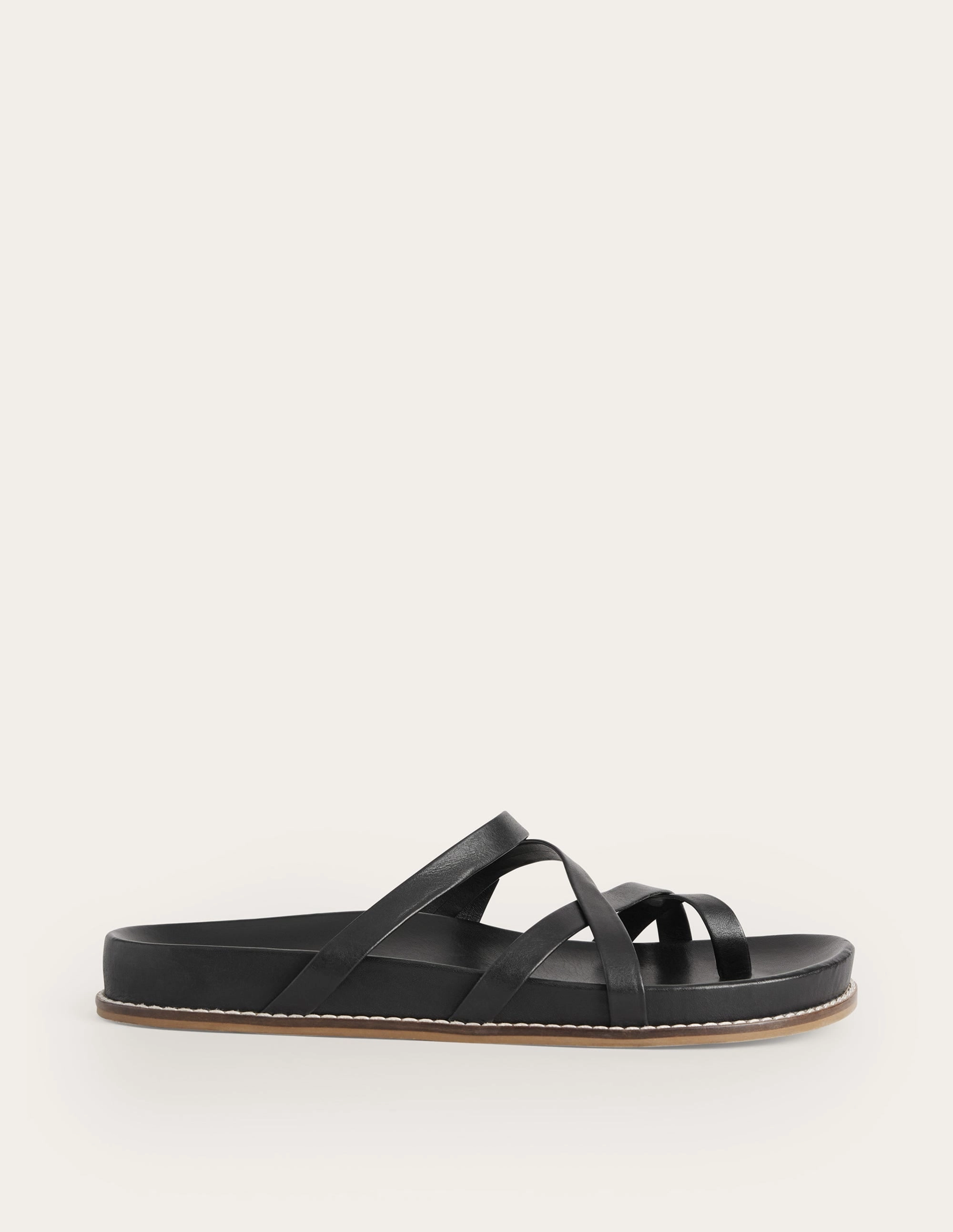 Multi Strap Flat Sandals-Black Leather