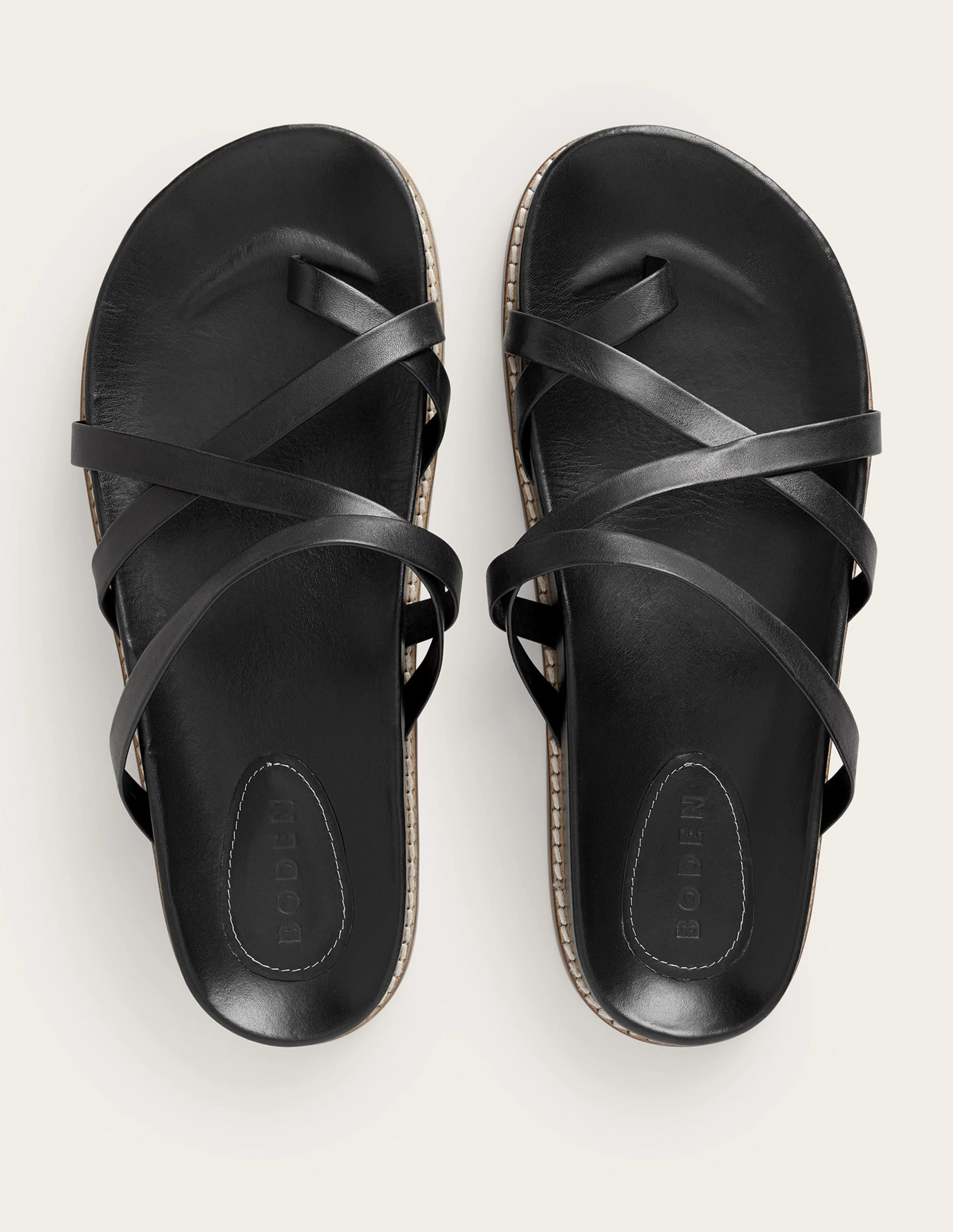 Multi Strap Flat Sandals-Black Leather