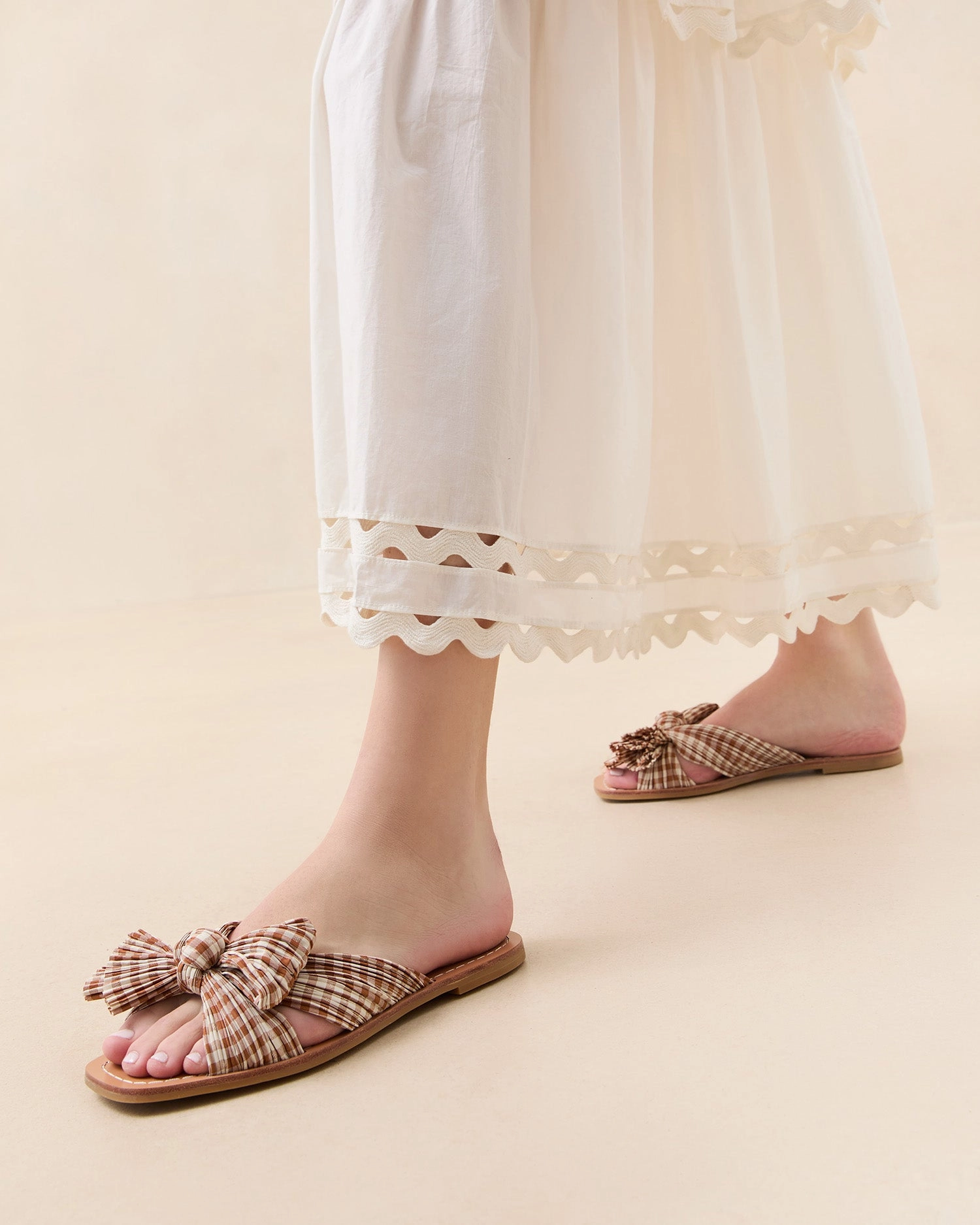 Rima Brown Gingham Bow Sandal