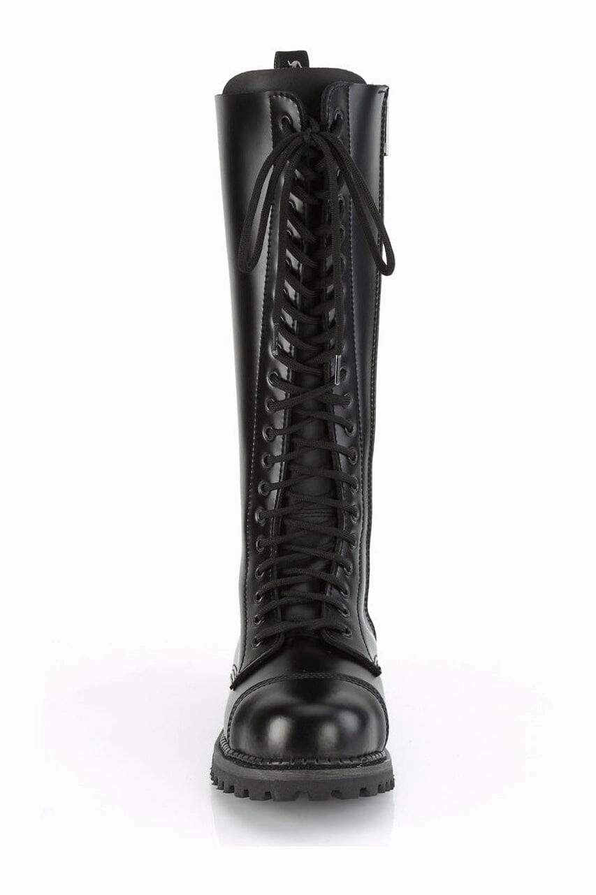 RIOT-20 Black Leather Knee Boot