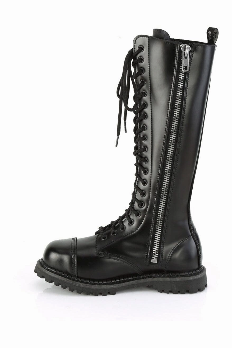 RIOT-20 Black Leather Knee Boot