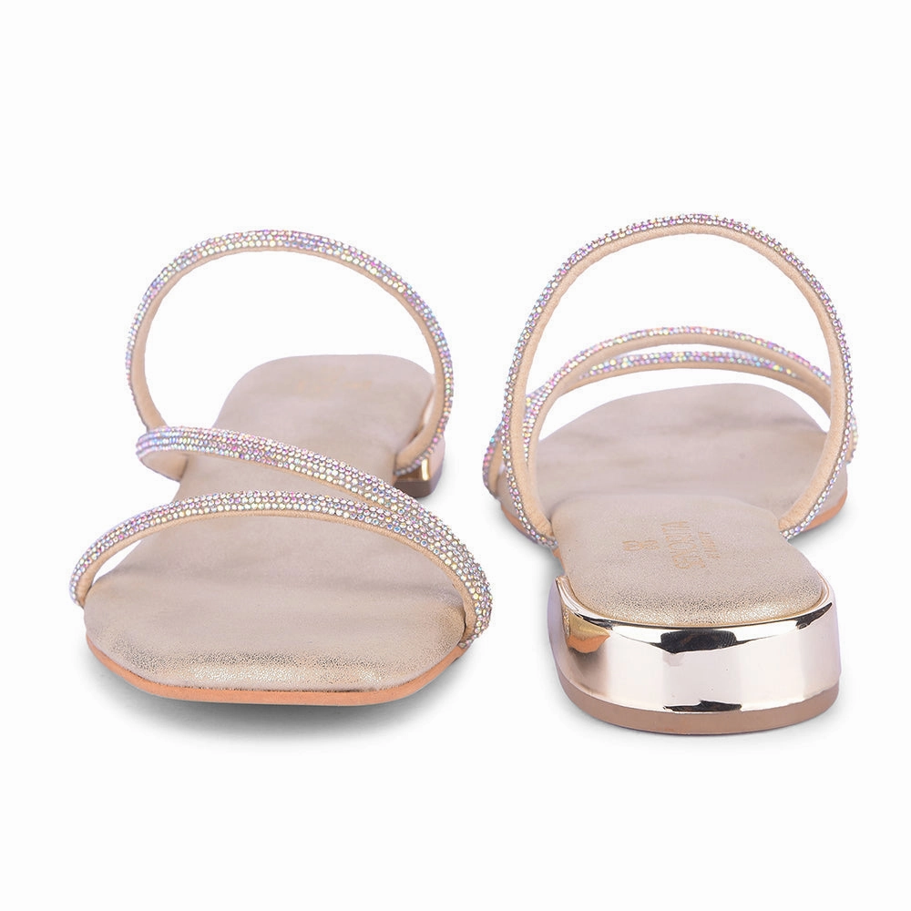 Senorita Golden Flat Sandal For Women AMG-32  By Liberty
