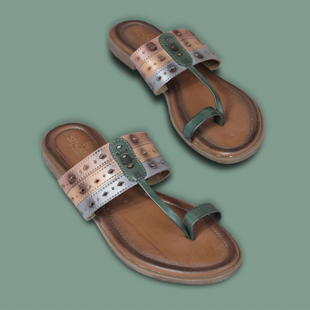 Senorita Green Ethnic Toe Ring Slippers For Women LAX-5 By Liberty