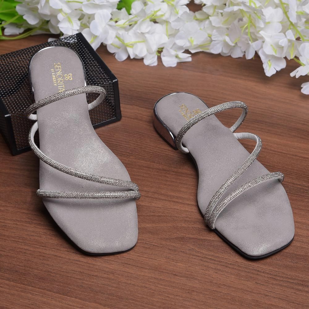 Senorita Gun Metal Flat Sandal For Women AMG-32 By Liberty