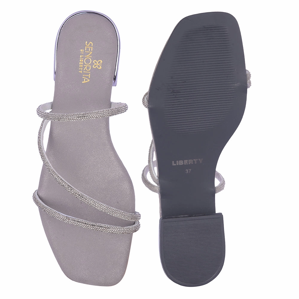 Senorita Gun Metal Flat Sandal For Women AMG-32 By Liberty