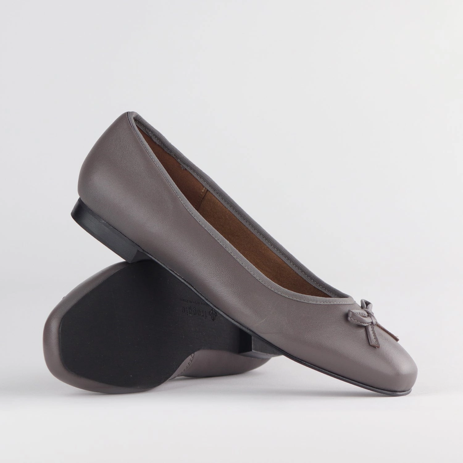 Soft Square Toe Ballerina Flat Pump with Bow in Carbon - 12796