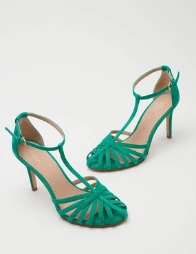 Tess Cage Heel Sandals-Emerald Green