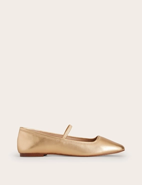 Thea Mary Jane Ballet Flats-Gold Metallic Leather