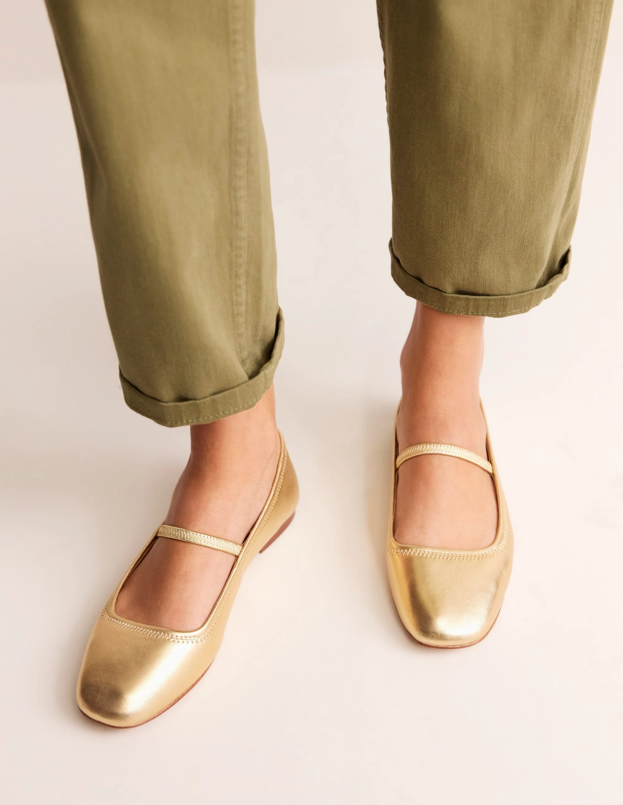 Thea Mary Jane Ballet Flats-Gold Metallic Leather